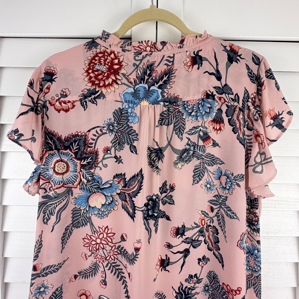 LOFT Blouse XXL Pink Floral Ruffle Sleeve Keyhole Neck NEW - Picture 9 of 15
